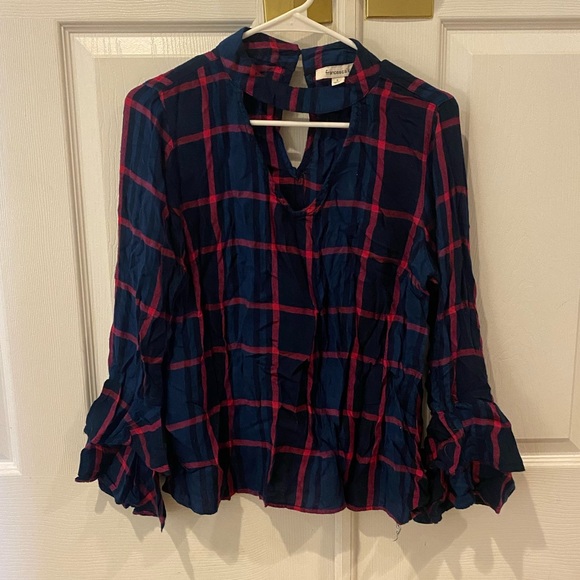 🤩Harper Francesca's Blue Plaid Bell Sleeve Top - Picture 1 of 5